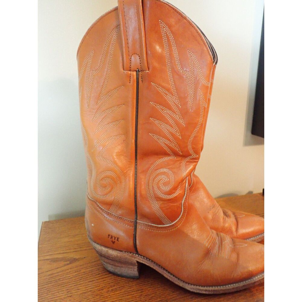 Frye Leather USA Womens 9.5 D Boots Tan Leather Western Cowgirl USA Rodeo - Picture 2 of 10